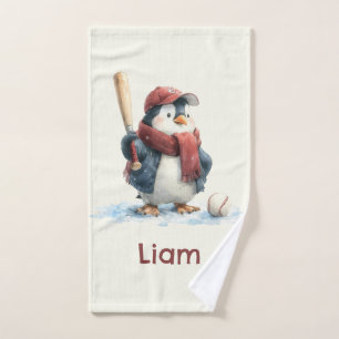 Personalised Winter Penguin Baseball Kid Bath Towel Set