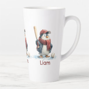 Personalised Winter Penguin Baseball Kid Latte Mug