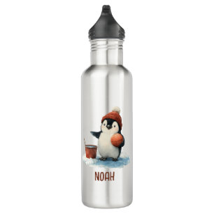 Personalised Winter Penguin Basketball Kid 710 Ml Water Bottle
