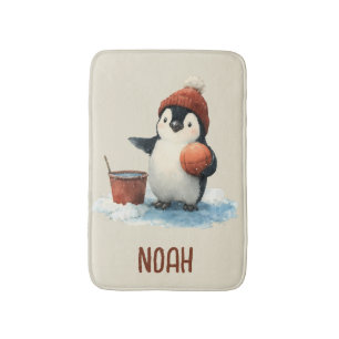 Personalised Winter Penguin Basketball Kid Bath Mat