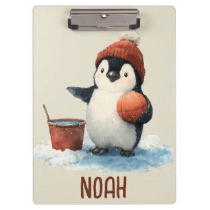 Personalised Winter Penguin Basketball Kid Clipboard