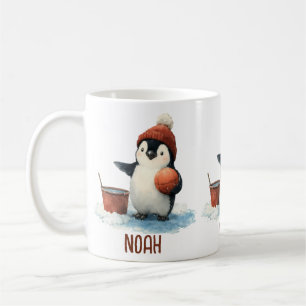 Personalised Winter Penguin Basketball Kid Coffee Mug