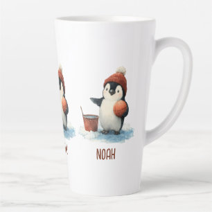 Personalised Winter Penguin Basketball Kid Latte Mug