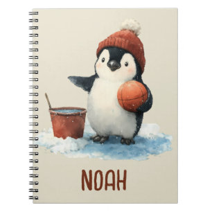 Personalised Winter Penguin Basketball Kid Notebook