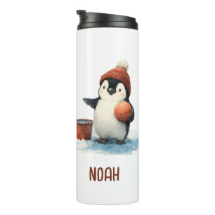 Personalised Winter Penguin Basketball Kid Thermal Tumbler