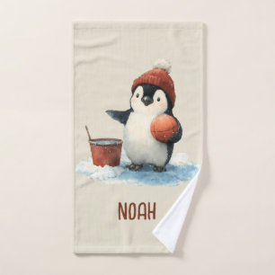 Personalised Winter Penguin Basketball Kid Towel