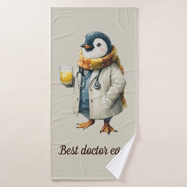 Personalised Winter Penguin “Best Doctor Ever” Bath Towel Set (Bath Towel)