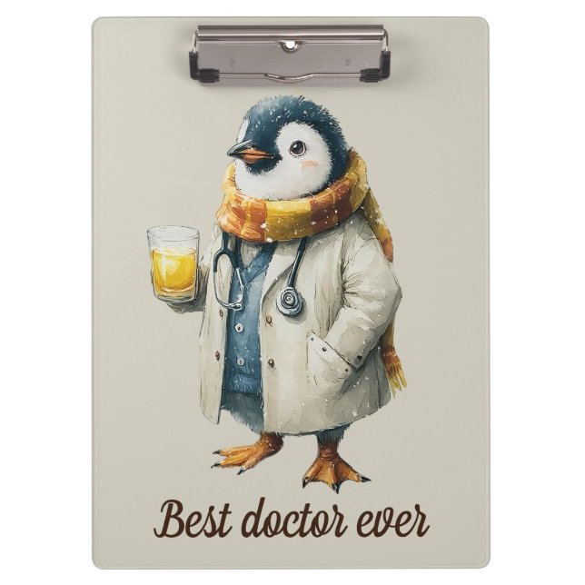 Personalised Winter Penguin “Best Doctor Ever” Clipboard (Front)