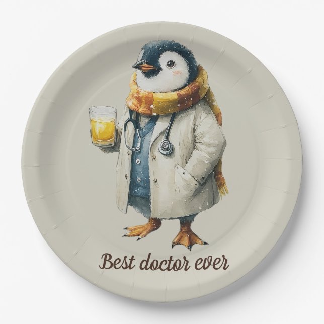 Personalised Winter Penguin “Best Doctor Ever” Paper Plate (Front)