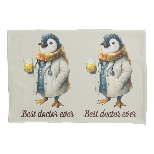 Personalised Winter Penguin “Best Doctor Ever” Pillowcase (Front)