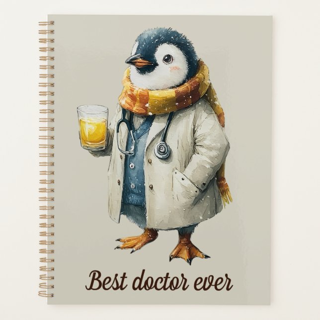 Personalised Winter Penguin “Best Doctor Ever” Planner (Front)