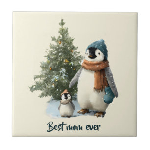 Personalised Winter Penguin “Best Mum Ever” Ceramic Tile