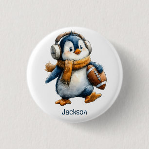 Personalised Winter Penguin Football Kid 3 Cm Round Badge