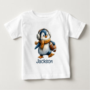 Personalised Winter Penguin Football Kid Baby T-Shirt
