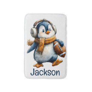 Personalised Winter Penguin Football Kid Bath Mat