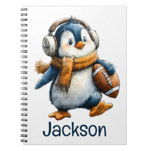 Personalised Winter Penguin Football Kid Notebook