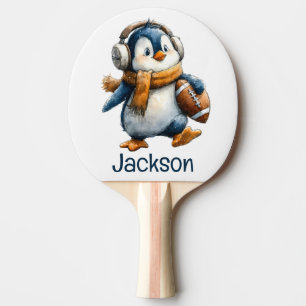 Personalised Winter Penguin Football Kid Ping Pong Paddle