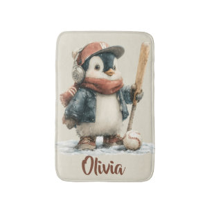 Personalised Winter Penguin Softball Kid Bath Mat