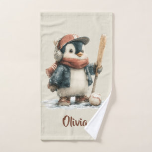 Personalised Winter Penguin Softball Kid Bath Towel Set