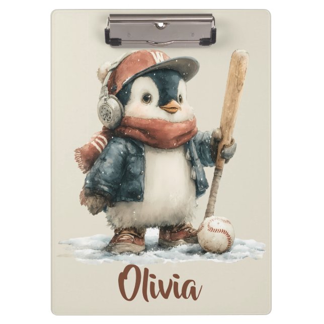 Personalised Winter Penguin Softball Kid Clipboard (Front)
