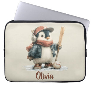 Personalised Winter Penguin Softball Kid Laptop Sleeve