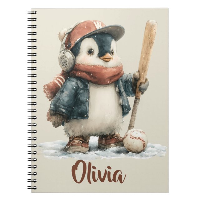 Personalised Winter Penguin Softball Kid Notebook (Front)