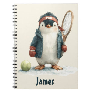Personalised Winter Penguin Tennis Kid Notebook