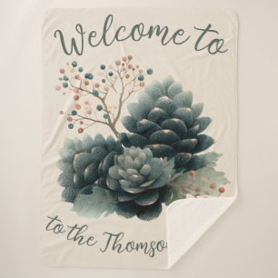 Personalised Winter Pinecone Family Design Sherpa Blanket