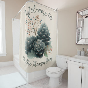 Personalised Winter Pinecone Family Design Shower Curtain