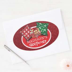 Personalised Winter Sleepover Birthday Oval Sticker