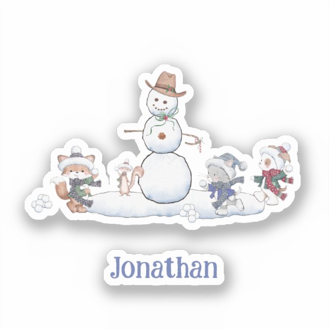 Personalised Winter Snowball Fight Animals   (Front)