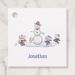 Personalised Winter Snowball Fight Animals Favour Tags