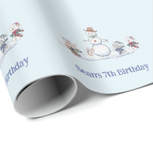 Personalised Winter Snowball Fight Birthday Custom Wrapping Paper