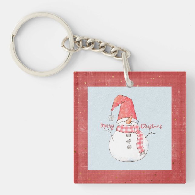Personalised Winter Snowman Merry Christmas Key Ring (Front)