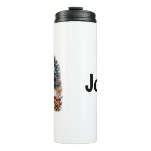 Personalised Winter Squirrel in Frosted Forest Thermal Tumbler