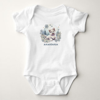 Personalised Winter theme cute wolf dog watercolor Baby Bodysuit