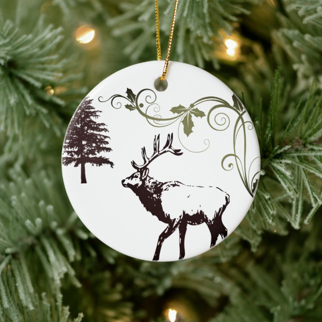 Personalised Winter Wonder Land Elk Christmas Ceramic Ornament (Tree)