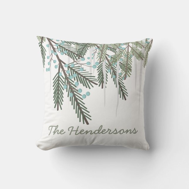 Personalised Winter Wonderland Pine Bough Cushion (Front)