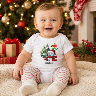 Personalised Winter Wonderland Snowman Christmas Baby Bodysuit