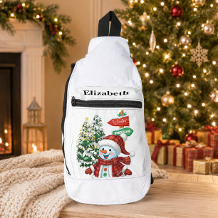 Personalised Winter Wonderland Snowman Christmas Sling Bag