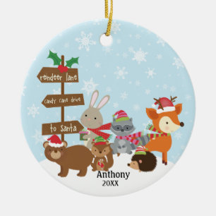 Personalised  Winter Woodland Animals Ceramic Ornament