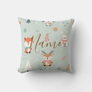 Personalised winter woodland animals cushion
