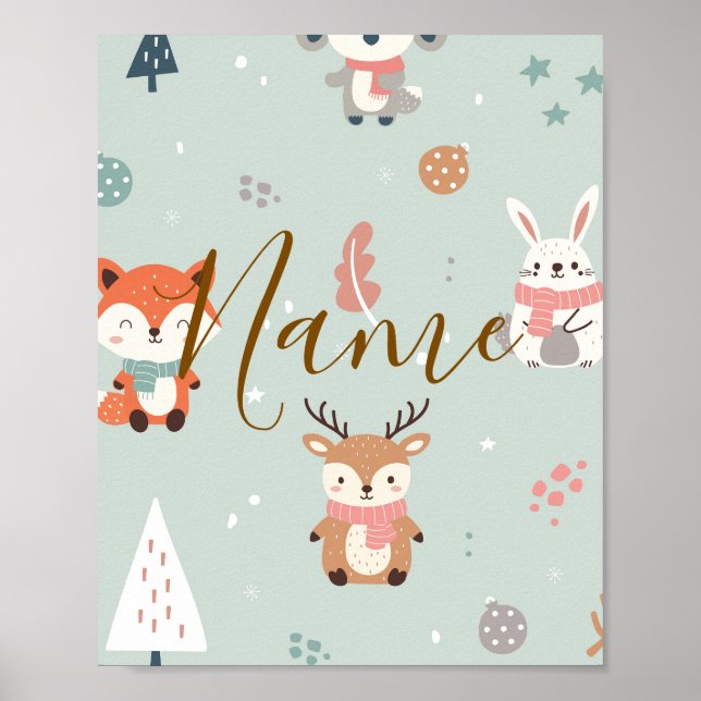 Personalised winter woodland animals poster (Front)
