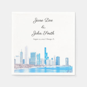 Personalised Wintery Chicago Skyline Napkin