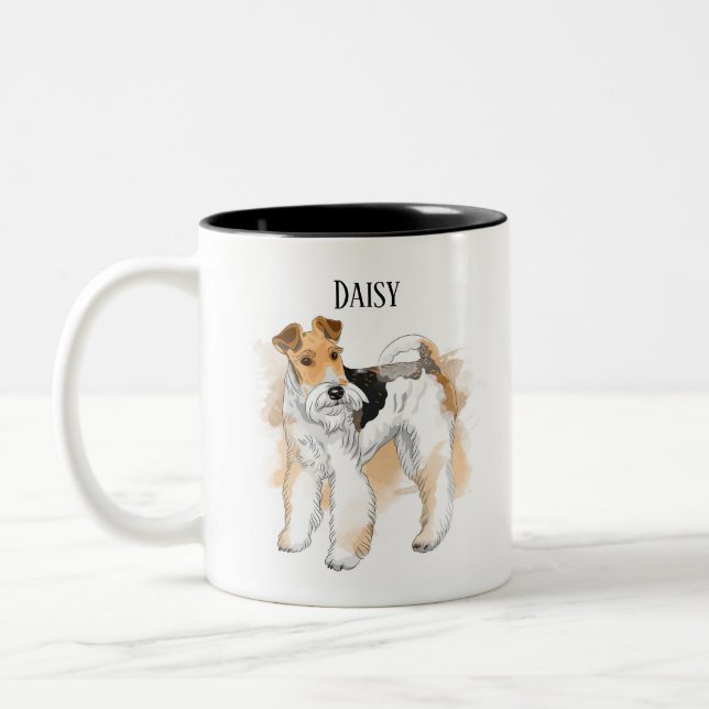 Personalised Wire Fox Terrier Birthday Two-Tone Coffee Mug (Left)