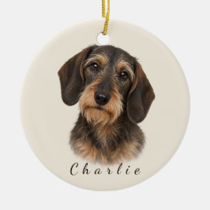 Personalised Wire-Haired Dachshund with Name Ceramic Ornament
