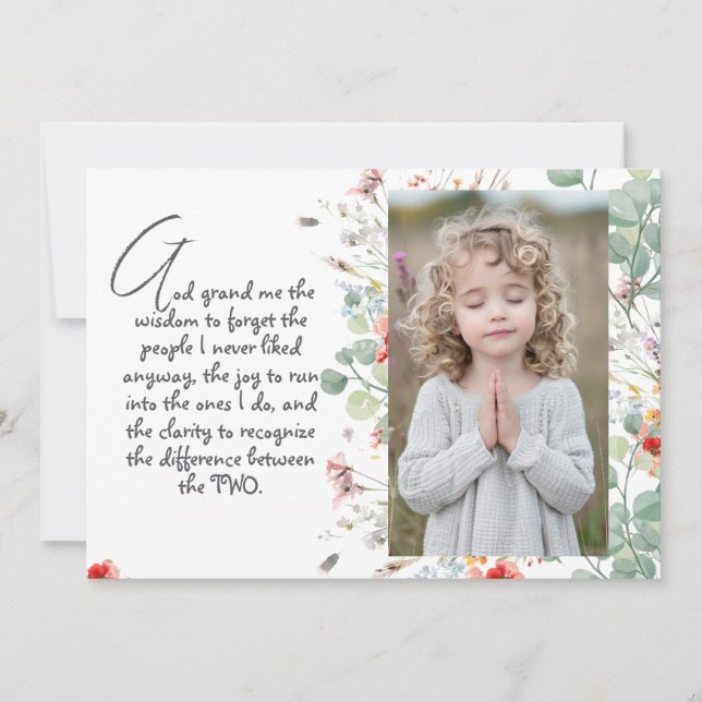 Personalised Wisdom Prayer with Photo, Name. .   Invitation (Front)