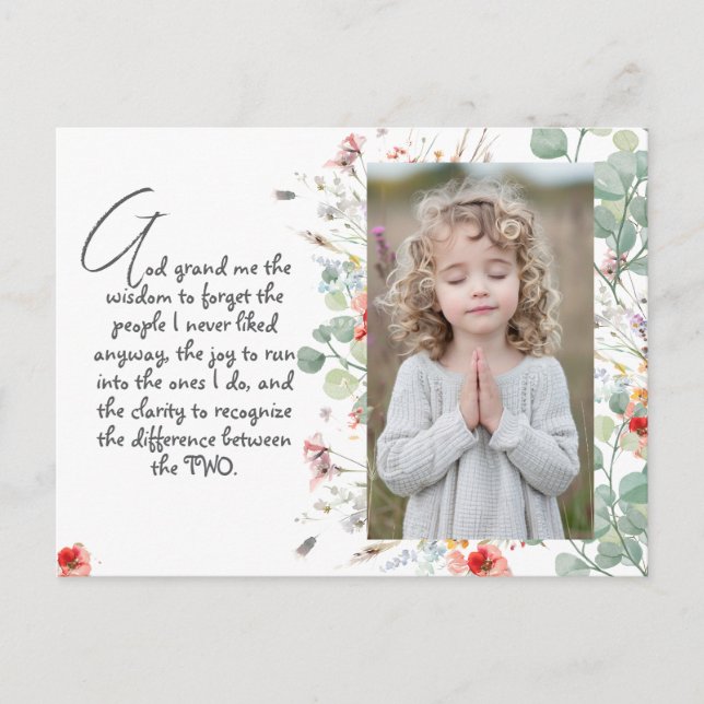 Personalised Wisdom Prayer with Photo, Name. .   Postcard (Front)