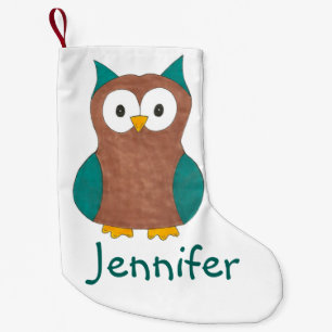 Personalised Wise Brown Blue Barn Owl Bird Animal Small Christmas Stocking
