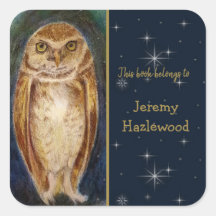Personalised Wise Owl Elegant Bookplate Sticker